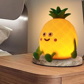 Yesinaly Silicone Night Light for Kids Nursery - Dimmable Touch Lamp for Baby Room, Cute Squishy Toddler Nightlight, Rechargeable Safe LED Bedside Lamp for Bedrooms, Pineapple, Yellow