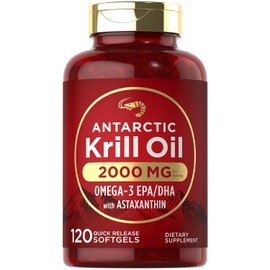 Aceite de krill antártico 2000 mg 120 cápsulas blandas | Omega-3 EPA, DHA, con suplemento de astaxantina procedente de Krill rojo | máxima fuerza | probado en laboratorio