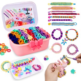 FUTESI Bracelet Making Kit for Girls Ages 8-12, Weaving Rainbow Bands kit,DIY Toys for Friendship Birthday Gifts for Kids 6 7 9 10 11 13 Year Old, 1200+ Elastic Cloth Rubber Band Fabric Loops