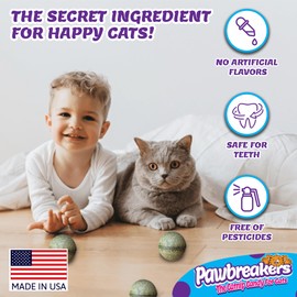 Pawbreakers 1-MegaBonkas Catnip Ball - All Natural Cat Treats, Medical Grade Catnip Treat and Toy, Catnip for Cats, Safe & Digestible, Hypoallergenic & Vegan - 3 oz - 2.25 inches diameter, Made in USA