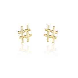 Dainty 10K Yellow Gold High Polish Hashtag (0.40") Stud Earrings For Women Teen Girls