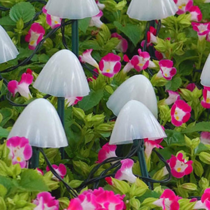 Mini Mushroom Solar Lights 8 Modes LED Waterproof String Pathway
