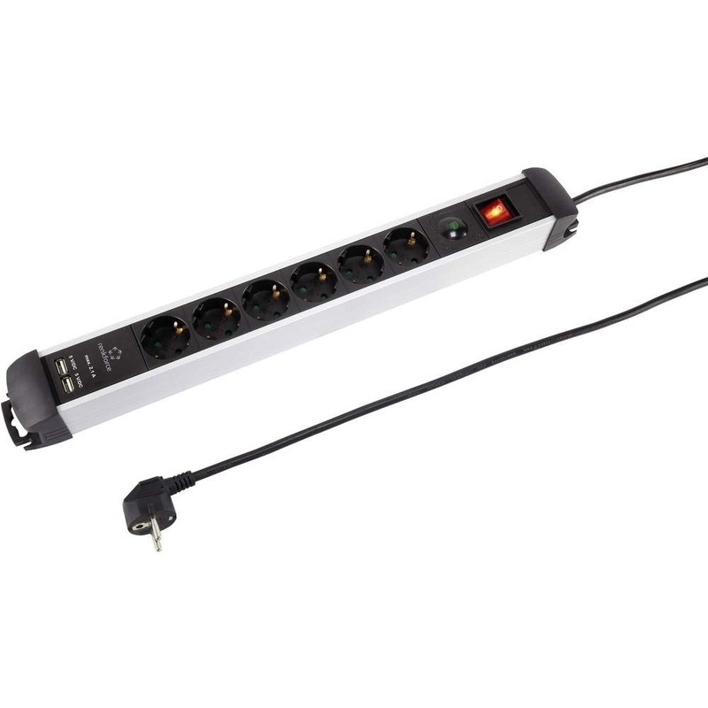 Renkforce 815A-CMB-SUSB Power Strip with Switch 6-Way Black, Silver Protective