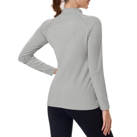 TACVASEN Women's Thermal Long Sleeve Shirts Mock Turtleneck Underwear Fleece Lined Workout Base Layer with Zipper Pockets Light Grey M
