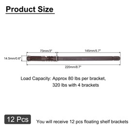 QUARKZMAN Pack of 12 Floating Shelf Brackets, Metal Hidden Shelf Brackets, 0.4 x 5.7 inches, Invisible Shelf Brackets with Screws for Floating Wooden Shelves (Brown)