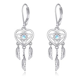DAYLINLOVE Dreamcatcher Earrings 925 Sterling Silver Moonstone Dream Catcher Dangle and Drop Earrings Dream Catcher Jewelry Gift for Women Dream Catcher Lovers