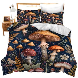 jerkboo Mushroom Bedding Set Mushroom Duvet Cover Twin Full Queen King Size Comforter Cover for Kids Adults Men Women Mushroom Theme Quilt Cover Decorative Soft Bedding Set with 2 Pillowcases