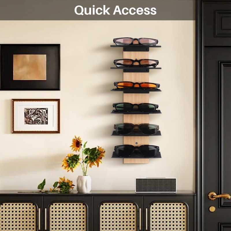 SEKSON Sunglasses Organizer for Wall, Solid Wood Sunglass Holder Display