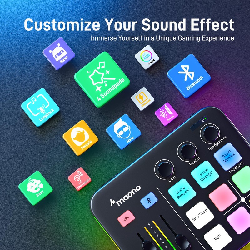 MAONO Audio Mixer for Gaming: Audio Interface with Pro-preamp RGB