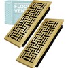 2 Pack Basketweave 4x10 Inch Decorative Floor Register Vent with Mesh Cover Trap, Polished Brass