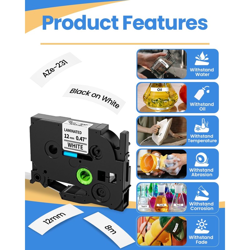 Oozmas TZe231 Replacement for Brother Label Printer Tape 12mm Black