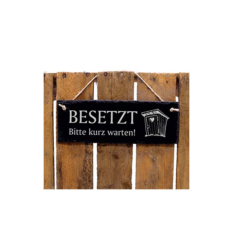 Engraved Slate Sign with German Text "Besetzt, Bitte kurz warten