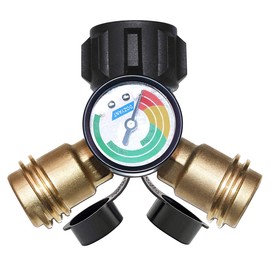 DOZYANT Propane Tank Y Splitter Adapter Gauge, Propane 2 Way LP Gas Adapter Tee Connector Adapter for 5lb to 40lb Propane Tank Cylinder, Universal for Gas Grill, RV Camper, More Appliances