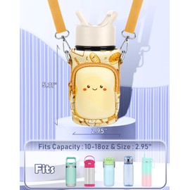 Miss Adola Water Bottle Carrier with Strap - Cute Cartoon Insulated Kids Water Bottle Holder for Boys Girls Toast Neoprene Bottle Bag for 10/12/14/16/18Oz Stainless Glass Bottles Sleeve
