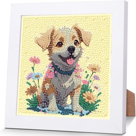 YarnWhimsy Children's Diamond Painting with Frame Diamond Art Pictures Puppy, Animals Diamond Painting Children from 4 6 8 10 Years as a Gift for Home Wall Decor (18 x 18 cm)