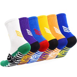 Boys Socks Basketball Soccer Athletic 6 Pairs Hiking Outdoor Sports Calf High Crew Socks Multipack for Kids 5-14 Years(#1 Multicolor-6 Pairs,10-14 Years)