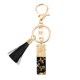 Suweibuke Fashion Black Key Chains for Women Girls, Initial Letter Keychains with Tassel, Charms for Key Purse Handbags Backpacks (Black-I)