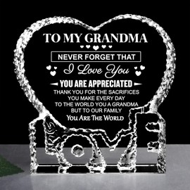 ZHSHWAT Grandma Birthday Grandma Birthday Gifts from Grandchildren, Granddaughter, Grandson,Love Shape Crystal Decor for Birthday Mothers Day Anniversary Wedding Gift