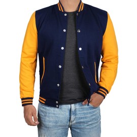 Decrum Mens Baseball Jacket - Mens Varsity Jackets [40039082] | Plain Yellow Sleeve, S