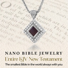 Smallest Nano Bible on Christian Necklace - Cubic Zirconia Pendant for Women 925 Sterling Silver KJV New Testament Holy Scriptures on 0.2" Microchip, Religious Christmas Jewelry Her, 18" Chain