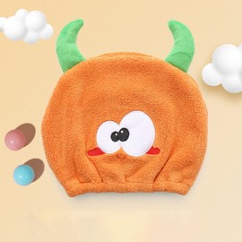 BATTILO PTY Cute Funny Hair Drying Towel for Kids Girls Microfiber Quick Drying Towel Wrap, Kids Hair Towel Wrap Absorbent Hair Dry Hat Cap Curly Long & Wet Hair (Orange)