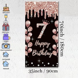 7th Birthday Decoration for Girls Happy 7th Birthday Poster Door Banner Roseold Fabric Sign Wall/Door Banner 7th Birthday Background Banner Girls Birthday Party Welcome Sign, 35.4"x70"