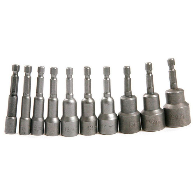 Nut Driver Socket 10PCS 6-19mm 1/4" Hex Shank Bit Socket