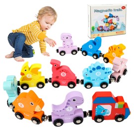 SUPRROW Toys for 1 2 3 Year Old Boys Gifts,Wooden Dinosaur Number Train,Matching and Magnetic Number Train Learning Toys,Preschool Learning Educational Toy,Montessori Toys for Toddlers