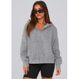 PRETTYGARDEN Women's Zip Up Y2K Hoodies 2025 Fall Fashion Long Sleeve Hooded Fleece Sweatshirts Casual Jacket Winter Clothes (Grey,Medium)