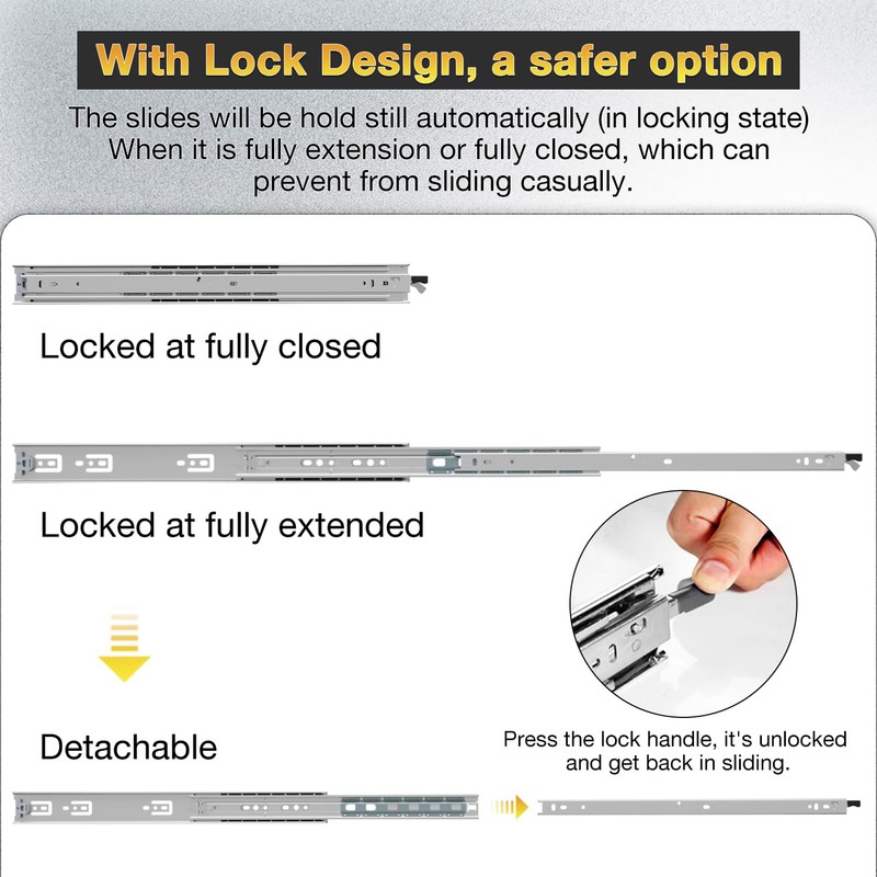 YENUO Heavy Duty Drawer Slides Full Extension With Lock Side