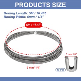 PATIKIL 16.4Ft 304 Stainless Steel Spiral Boning, Flat Metal Corset Boning with 40 pcs 6mm Boning Tips for Corset Lacing Costume Hoop Skirt Making Supplies, (6mm Wide)