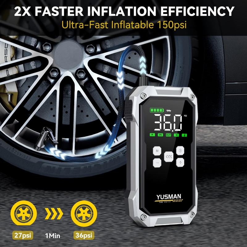 Car Jump Starter with Air Compressor, 8000A 150PSI Jump Starter