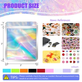 JETMORE 100 pcs Mylar Bags, Resealable Holographic Bags, Sealable Packaging Bags for Small Business, Freshie Supplies, Candy Sample Jewelry Product Bags, Foil Pouch for Party Favor (3×3 Inch, Pink)