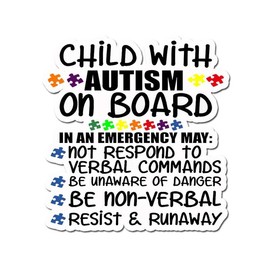Child with Autism On Board Car Decal Sticker Safety Awareness Autistic 1 Sticker, 5inch