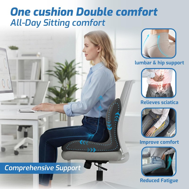 XZdream Seat Cushion, Office Chair Cushion with Lumbar Support Pillow,