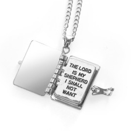 Kavfeeo Christian Bible Necklace for Men – Miniature Bible Pendant with Psalm 23 Engraving, Religious Jewelry, Faith Gift, Lord’s Prayer Necklace, Bible Charms