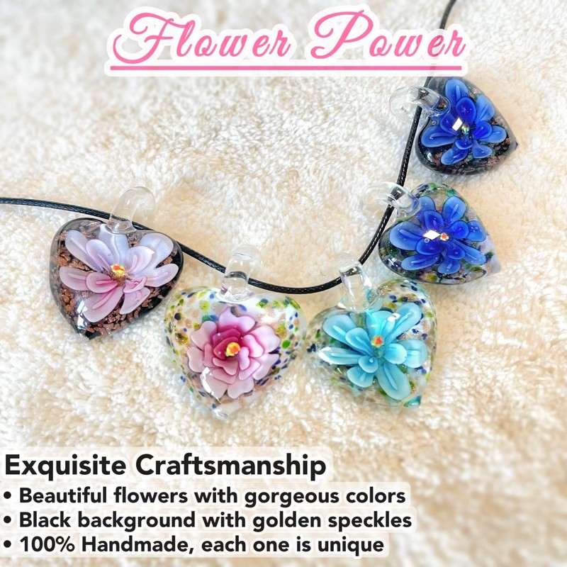 Handblown Murano Glass Style Necklace, Colorful Large Heart Pendant Necklace,