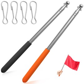 Juyibaao 2 Pcs Extendable Handheld Flag Pole (1.6m), Telescopic Flag Pole Stainless Steels with Flag Clips, Portable Handheld Flag Pole for Festival Camping Tour