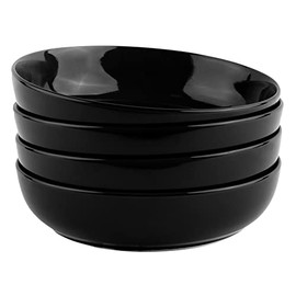 Kook Porcelain Pasta Bowl Set, For Soups and Salads, Serving Bowls, Large Capacity, Microwave & Dishwasher Safe, Set of 4, 40 oz (Black)