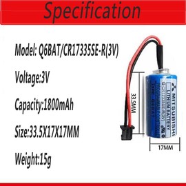 [6 Pack] 1800mAh CR17335SE-R/Q6BAT 3V Lithium Battery for QNS System Q6BAT CR17335SE-R Q25PRHCPU Q170HBATC
