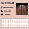DOCVOEOMH French Tip Press on Nails Long Coffin Rhinestone White