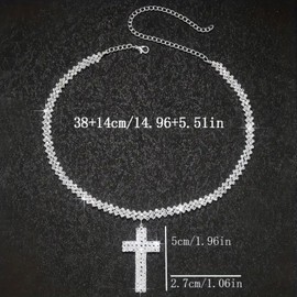 KNITUKL Silver cross Cuban Link Chain Necklace for Women ，hinestone cross pendant necklace and silver religious necklace (Silver-A)