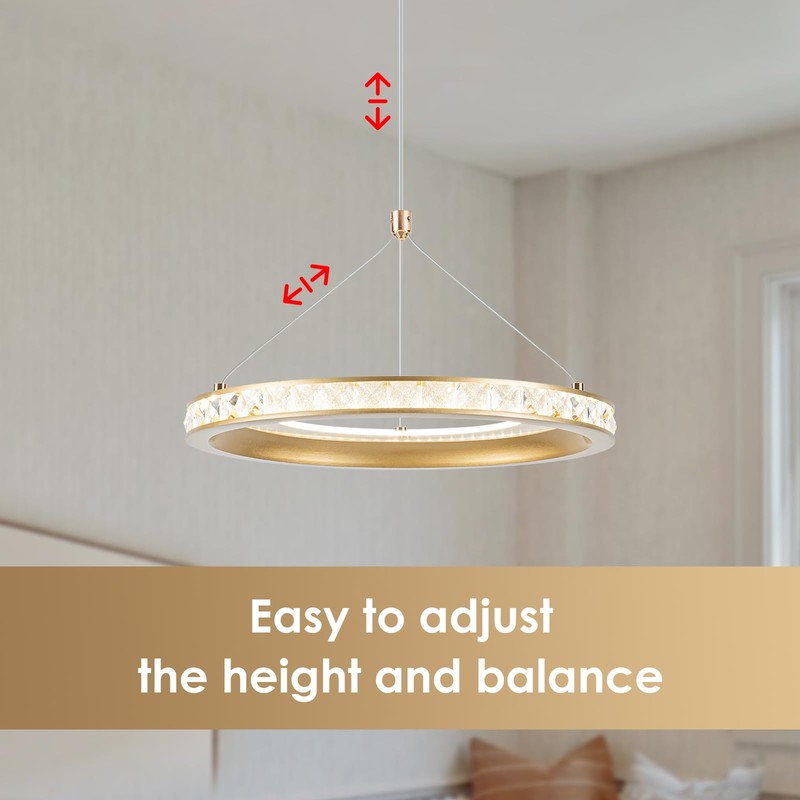 CHYING Gold Pendant Light Modern LED Pendant Lighting 3500K Crystal
