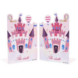 1 Pair Cute Pink Castle Metal Bookends,Cartoon Fairy Tales Nonskid Thickening Iron Book End Metal Bookends Desk Organizer Holder for Kid Girl Book Shelves Divider Library School Office Home Décor