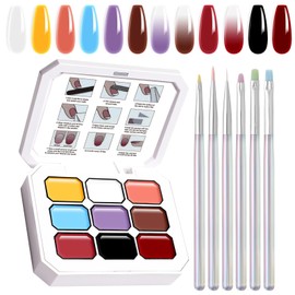 U-Shinein Gradient Painting Gel Set, 9 Colors Ombre Gel Nail Polish with 6 Aurora Multi-Purpose Brushes for Ombre Nails Aura Nails French Manicure Soak Off UV K Victorian Oddity
