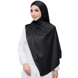 Lina & Lily Luxury Satin Hijab Head Scarf for Muslim Women Extra Long, black