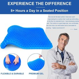 GTPLAYER Gel Seat Cushion, Breathable Honeycomb Design Cooling seat Cushion, Absorbs Pressure Points Seat Cushion, Home Car Gel Cushion for Office Chair (16.9 x 14.6 x 1.2 inch)