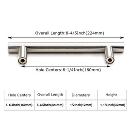 homdiy Cabinet Handles Brushed Nickel Drawer Pulls - 6-1/4in Hole Centers Kitchen Cabinet Handles Modern Cabinet Hardware for Dresser Drawers