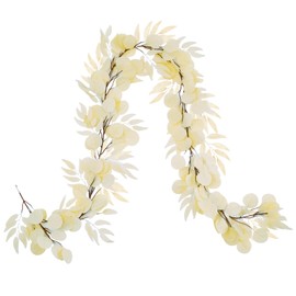 Greentime 1 Pack Artificial Eucalyptus Garland 6.5FT Champ Boho Leaf Garland for Wedding Arch DIY Table Runner with Warm Taupe Flowers Fireplace Fences Decor