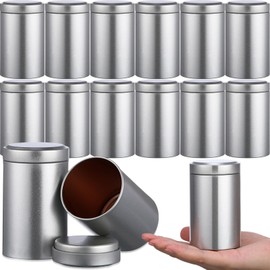 meekoo 18 Pcs Tea Tins Canister for Loose Tea 6 oz Airtight Tea Tins Bulk with Lids Small Round Tea Storage Tin Tea Containers for Tea Business Coffee Cans Candy Spices Herbs Kitchen(Silver)
